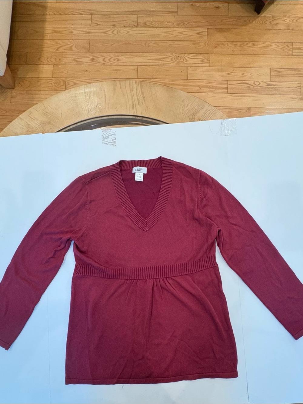 LOFT Wine Red V-Neck Long Sleeve Knit Top- XL- office- party- cruise